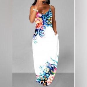 Maxi print white, pink, blue, green, Hawaiian XXL Dress